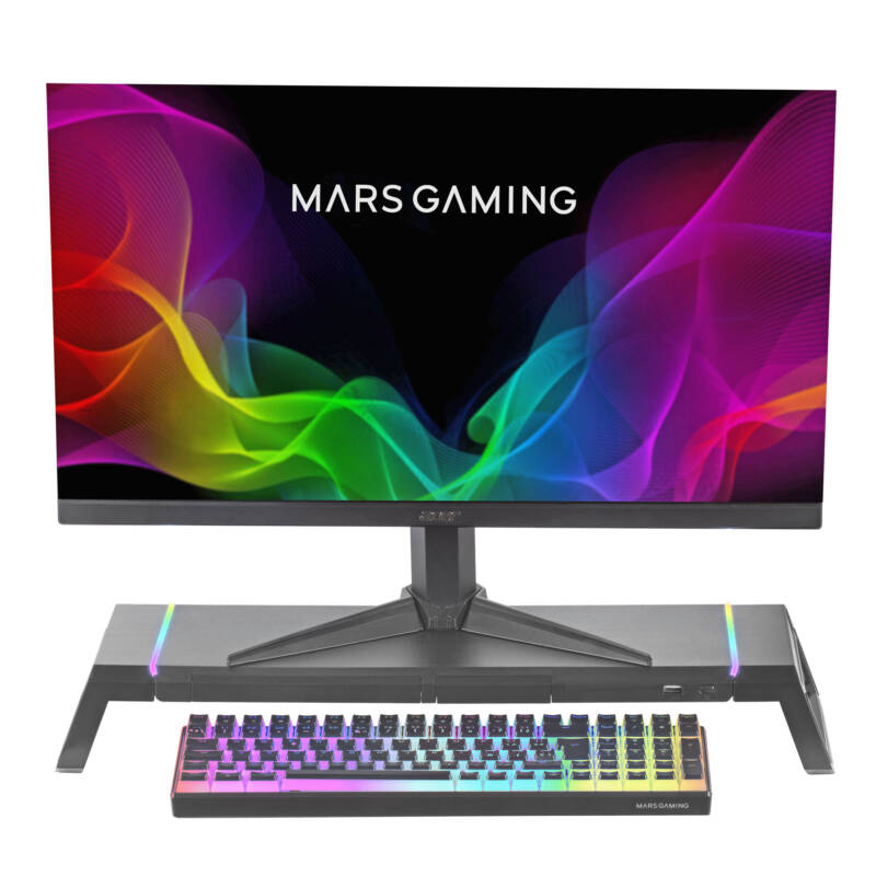 MGS-ONE Negro Soporte Monitor RGB Chroma Tamaño Ajustable Soporte Smartphone y Tablet USB Frontal 2.0 - Imagen 2