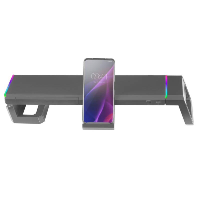 MGS-ONE Negro Soporte Monitor RGB Chroma Tamaño Ajustable Soporte Smartphone y Tablet USB Frontal 2.0 - Imagen 5
