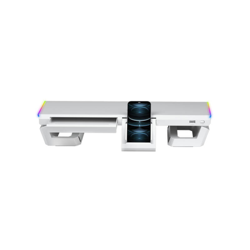 MGS-ONE Blanco Soporte Monitor RGB Chroma Tamaño Ajustable Soporte Smartphone y Tablet USB Frontal 2.0 - Imagen 5
