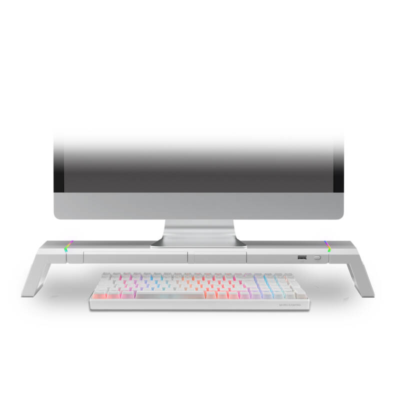 MGS-ONE Blanco Soporte Monitor RGB Chroma Tamaño Ajustable Soporte Smartphone y Tablet USB Frontal 2.0 - Imagen 4