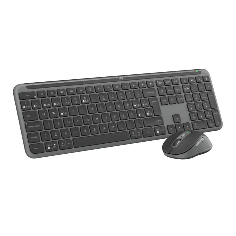 MK950 Signature Slim, teclado y ratón inalámbricos, diseño elegante, escritura y clics discretos, uso alternante de 3 dispositivos, Bluetooth, multisistema operativo, para Windows y Mac, QWERTY Español, Grafito