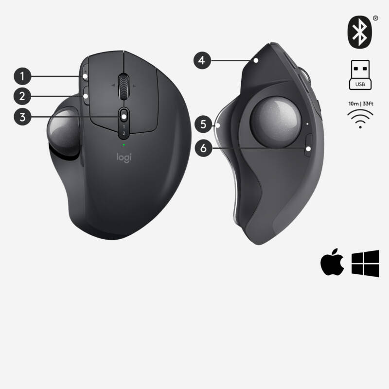 MX Ergo ratón Oficina mano derecha RF Wireless + Bluetooth Trackball 440 DPI - Imagen 6