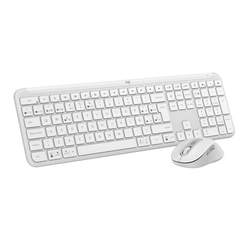 MK950 Signature Slim, teclado y ratón inalámbricos, diseño elegante, escritura y clics discretos, uso alternante de 3 dispositivos, Bluetooth, multisistema operativo, para Windows y Mac,QWERTY Español, Blanco